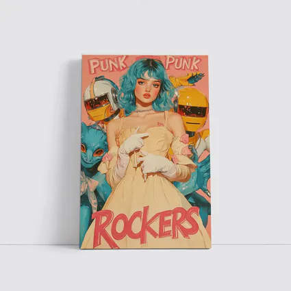 Punk Rockers Girl Blue Hair Retro Art