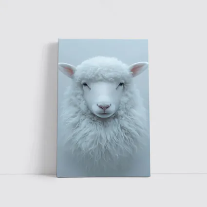White Sheep Portrait on Light Gray Background
