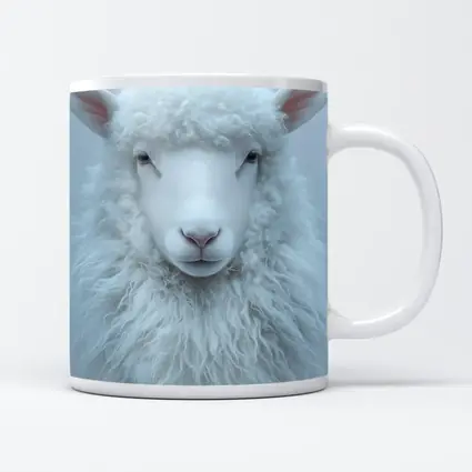 White Sheep Portrait on Light Gray Background