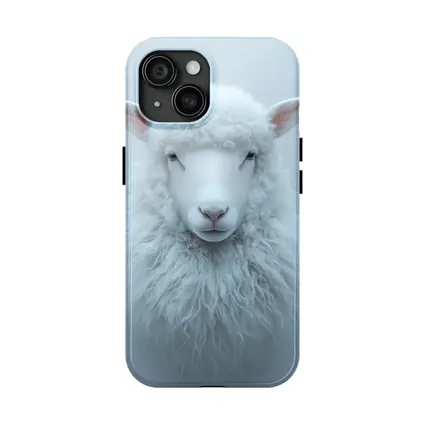 White Sheep Portrait on Light Gray Background