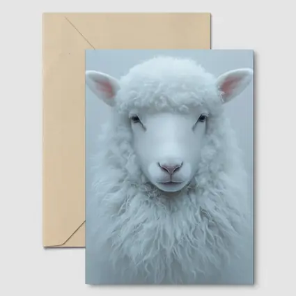 White Sheep Portrait on Light Gray Background