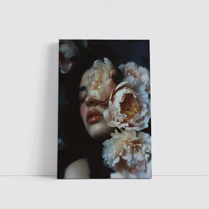 Woman Face Surrounded By Cream Peonies
