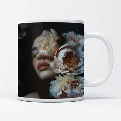 Woman Face Surrounded By Cream Peonies