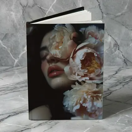 Woman Face Surrounded By Cream Peonies