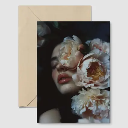 Woman Face Surrounded By Cream Peonies