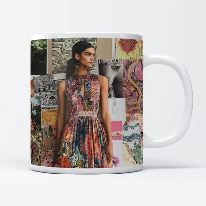 Boho Print Dress Woman Collage Background
