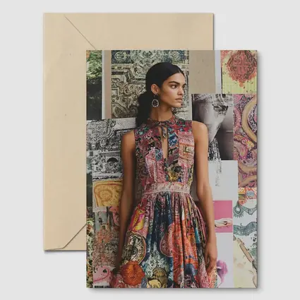 Boho Print Dress Woman Collage Background