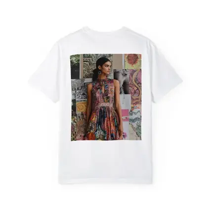 Boho Print Dress Woman Collage Background