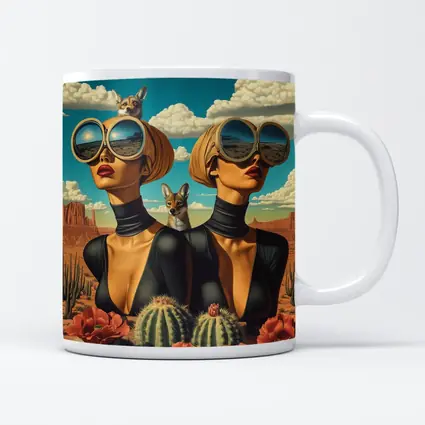 Twin Women Desert Foxes Surreal Pop Art