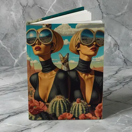Twin Women Desert Foxes Surreal Pop Art