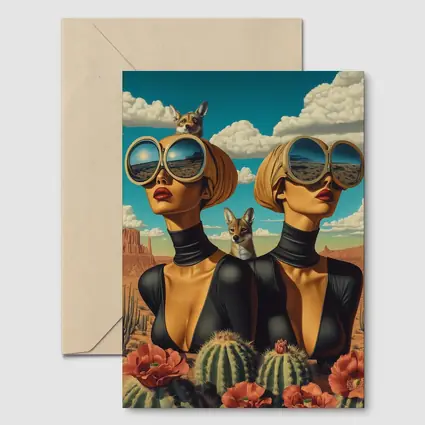 Twin Women Desert Foxes Surreal Pop Art