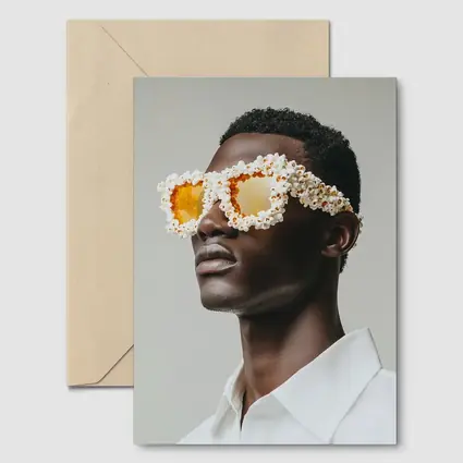 Popcorn Covered Sunglasses Man White Background