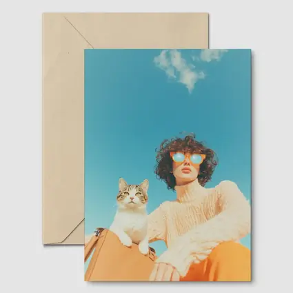 Woman With Cat Blue Sky Summer