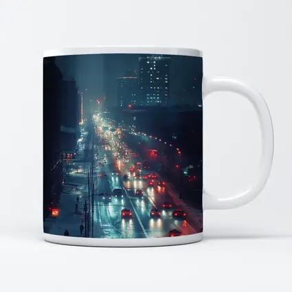 Snowy City Street Night Traffic Lights