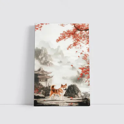 Shiba Inu Dog Chinese Ink Landscape Art