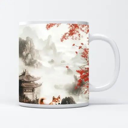 Shiba Inu Dog Chinese Ink Landscape Art