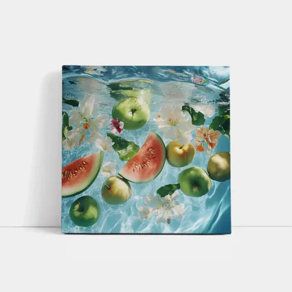 Apples Watermelon Flowers Floating Blue Water