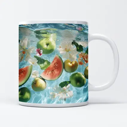 Apples Watermelon Flowers Floating Blue Water