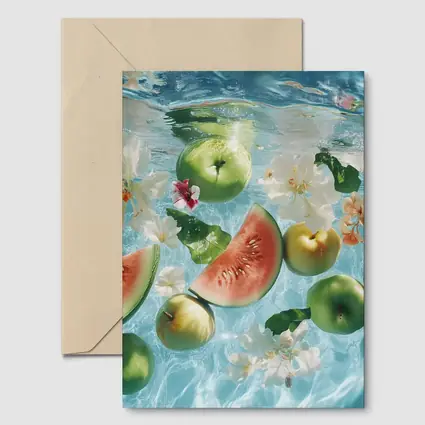 Apples Watermelon Flowers Floating Blue Water