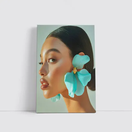 Teal Flower Earring Portrait Beauty Fashion