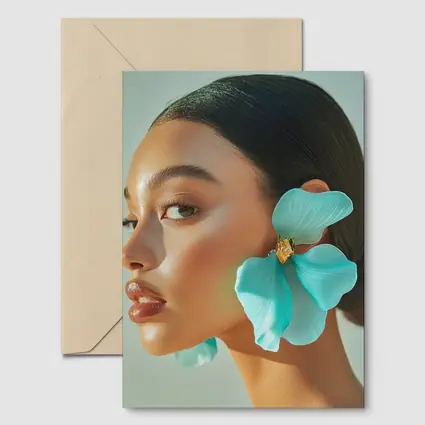 Teal Flower Earring Portrait Beauty Fashion