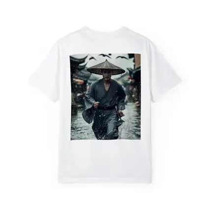 Samurai Running Through Rainy Ancient Street