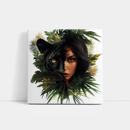 Black Panther Woman Face Tropical Leaves