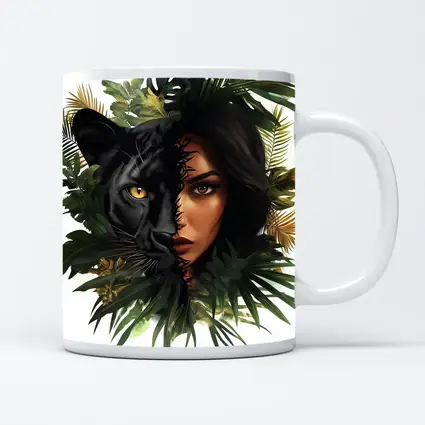Black Panther Woman Face Tropical Leaves
