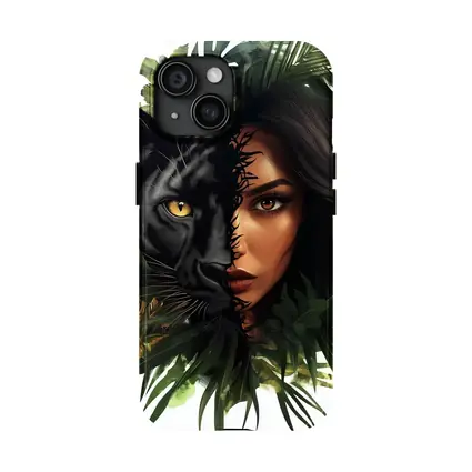 Black Panther Woman Face Tropical Leaves