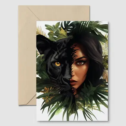 Black Panther Woman Face Tropical Leaves