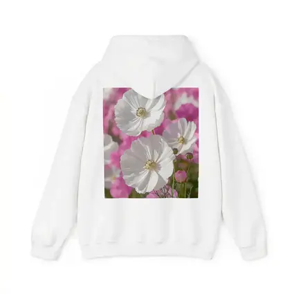 White Cosmos Flowers Pink Field Blue Sky