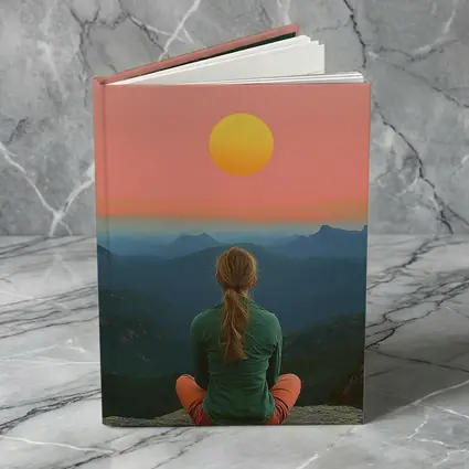 Woman Meditating Mountain Sunset Pink Sky