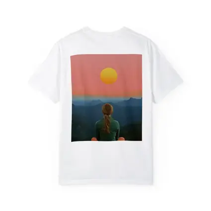 Woman Meditating Mountain Sunset Pink Sky