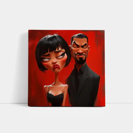 Cartoon Couple Man Woman Red Background