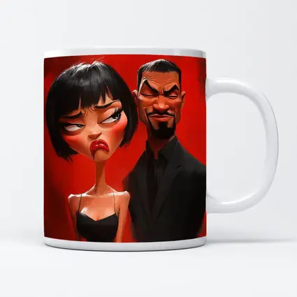 Cartoon Couple Man Woman Red Background