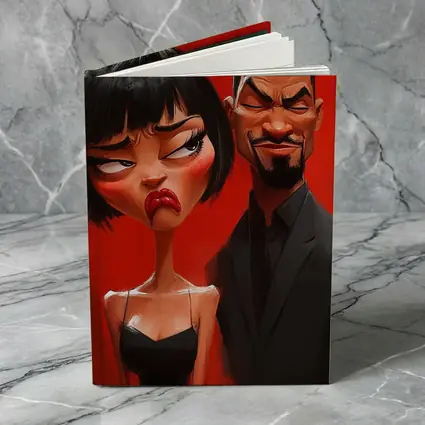Cartoon Couple Man Woman Red Background
