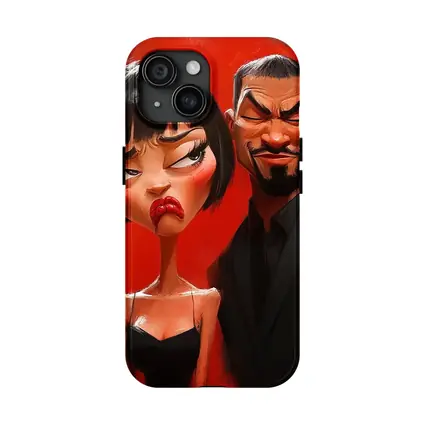 Cartoon Couple Man Woman Red Background