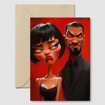 Cartoon Couple Man Woman Red Background