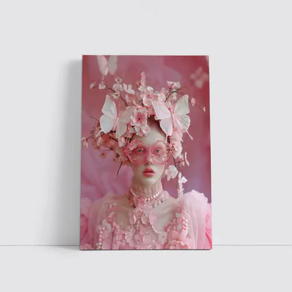 Pink Fantasy Woman Butterflies Cherry Blossoms Portrait