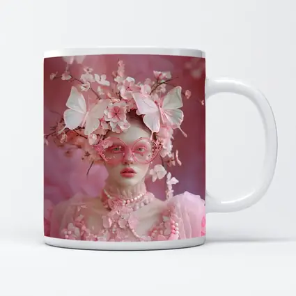 Pink Fantasy Woman Butterflies Cherry Blossoms Portrait