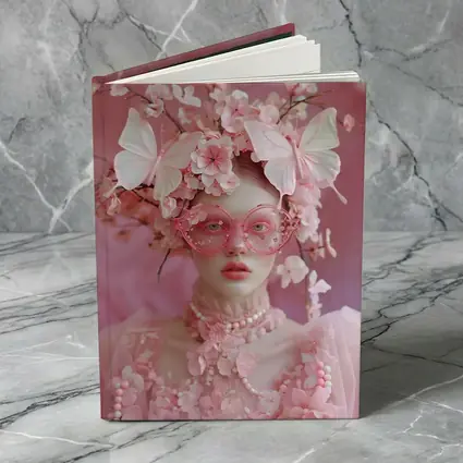 Pink Fantasy Woman Butterflies Cherry Blossoms Portrait