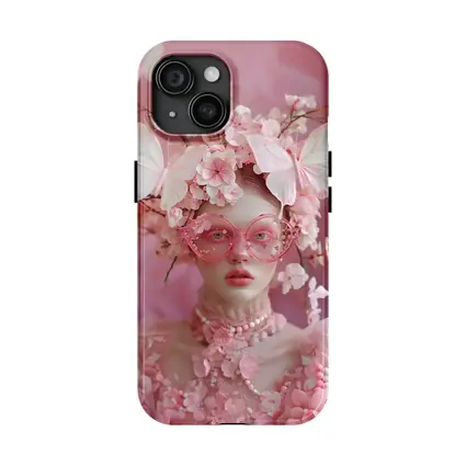 Pink Fantasy Woman Butterflies Cherry Blossoms Portrait