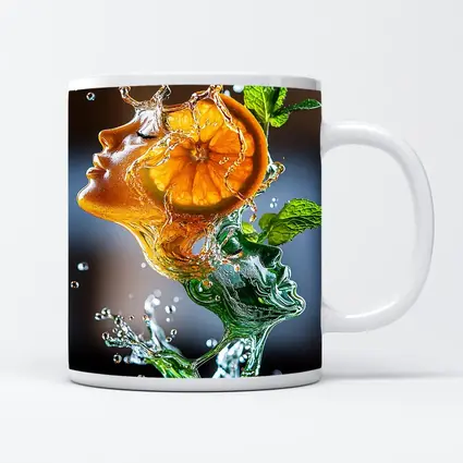 Orange Citrus Woman Face Water Splash Art