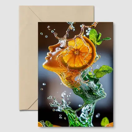 Orange Citrus Woman Face Water Splash Art