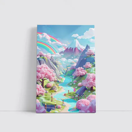 Pastel Cherry Blossom Valley Rainbow Fantasy Art