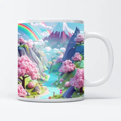Pastel Cherry Blossom Valley Rainbow Fantasy Art
