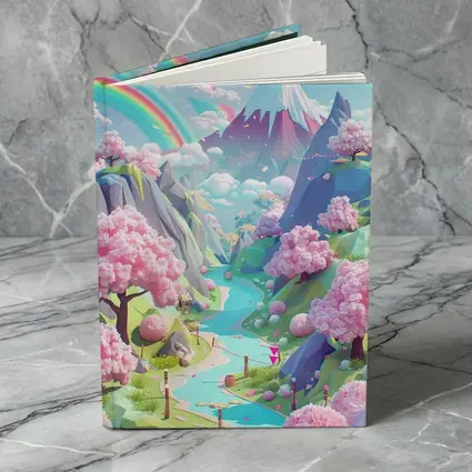 Pastel Cherry Blossom Valley Rainbow Fantasy Art