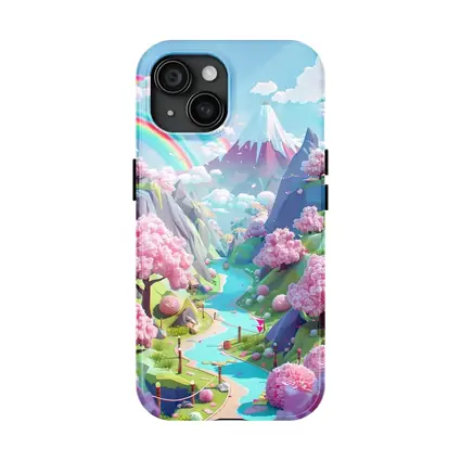 Pastel Cherry Blossom Valley Rainbow Fantasy Art