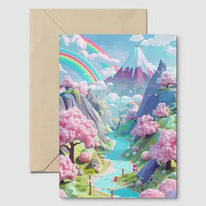 Pastel Cherry Blossom Valley Rainbow Fantasy Art