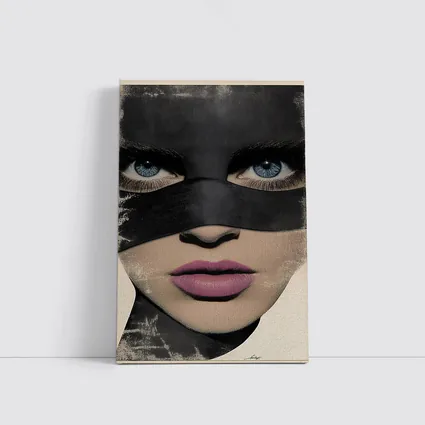 Woman Blue Eyes Black Mask Portrait Art
